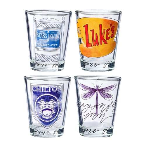 Silver Buffalo Gilmore Girls Iconic Locations Mini Glass Set, 1.5 oz, 4-Pack