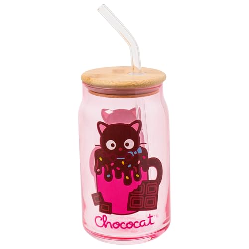 Silver Buffalo Sanrio Chococat Chocolate Pink Glass Tumbler, 16 oz