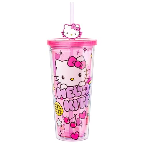 Silver Buffalo Sanrio Hello Kitty Kawaii Sparkle, Plastic Cold Cup, 24 oz