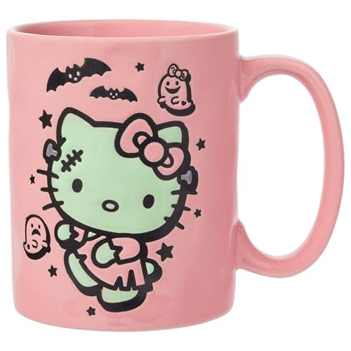 Silver Buffalo Sanrio Hello Kitty, Wax Resist Ceramic Pottery Mug, 17 oz