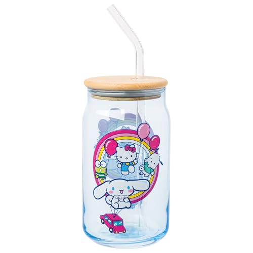 Silver Buffalo Sanrio Hello Kitty & Friends Floating Car Balloons Glass Tumbler, 16 oz