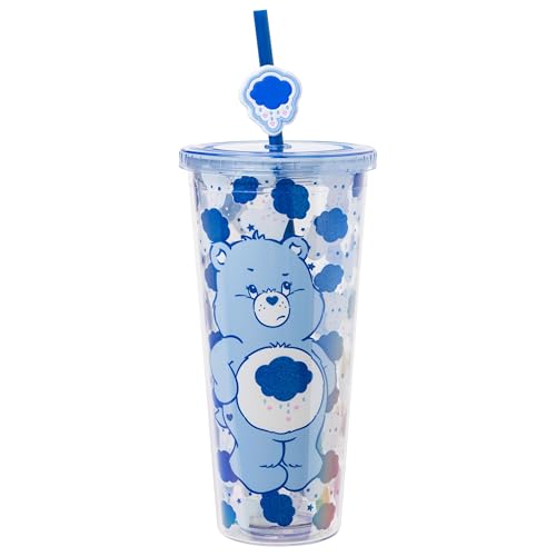 Silver Buffalo Care Bears Grumpy Bear Glitter Cold Cup with Straw, 24 oz