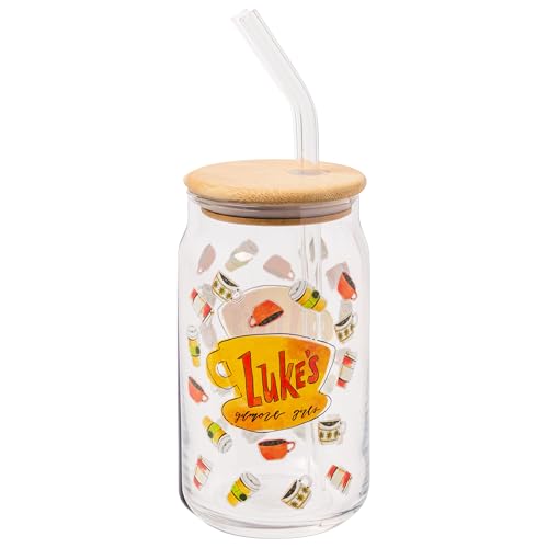 Silver Buffalo Gilmore Girls Luke's Diner Glass Tumbler with Bamboo Lid & Glass Straw, 16 oz