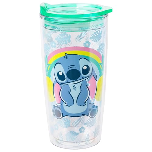 Silver Buffalo Lilo and Stitch Pineapple Rainbow 20 oz Double Wall Travel Tumbler w/Slide Close Lid