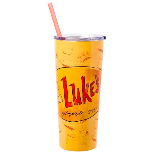 Silver Buffalo Gilmore Girls Double-Wall Stainless Steel Tumbler with Straw Featuring Luke's Logo, 22 oz