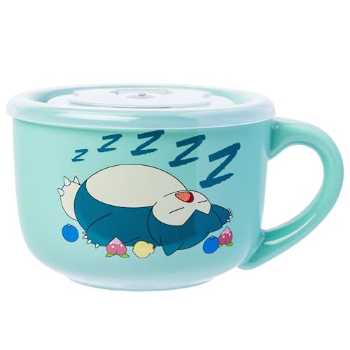 Silver Buffalo Pokémon “Eat, Sleep, Repeat” Featuring Snorlax Ceramic Soup Mug with Vented Plastic Lid, 24 oz