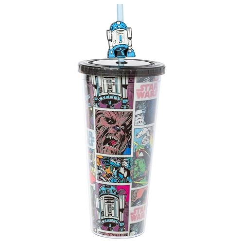 Silver Buffalo Star Wars Comic Crush AOP 24 oz Plastic Cold Cup w/Lid and Topper Straw