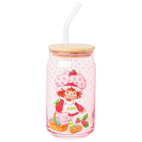 Silver Buffalo Strawberry Shortcake Pink Glass Tumbler, 16 oz