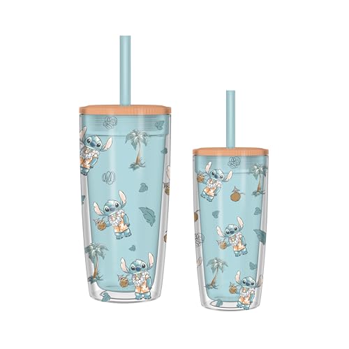 Silver Buffalo Stitch Hawaiian Shirt and Icons Tossed Pattern 20 oz Spill Resistant Plastic Tumbler