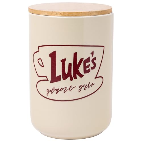 Silver Buffalo Gilmore Girls Luke's Wax Resist Ceramic Cookie Jar with Bamboo Lid, 64 oz