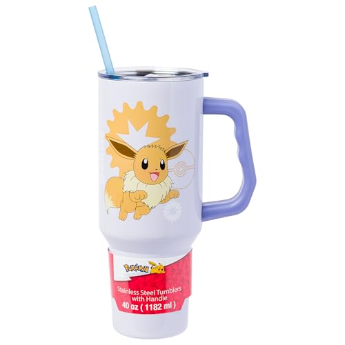 Silver Buffalo Pokémon Eevee Stainless Steel Tumbler with Handle, 40 oz