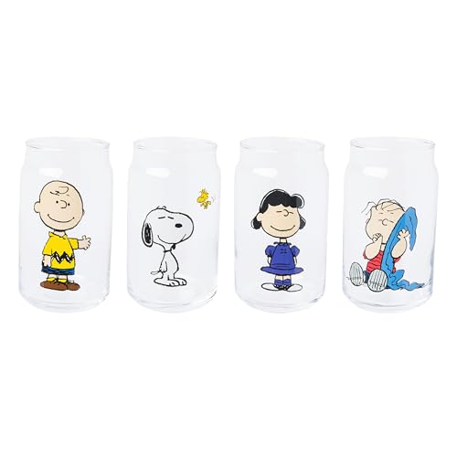 Silver Buffalo Peanuts Charlie Brown, 4-Pack Glass Can Set, 16 oz