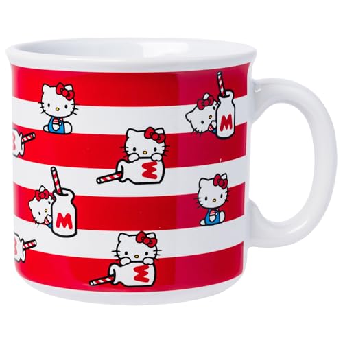 Silver Buffalo Sanrio Hello Kitty Milk Stripes, Ceramic Camper Mug, 20 oz