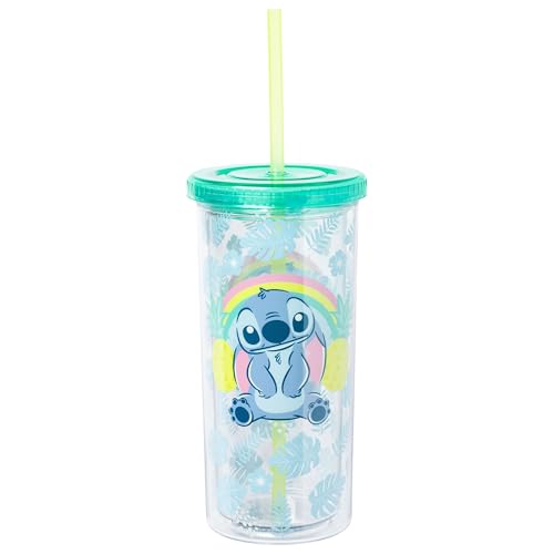 Silver Buffalo Lilo and Stitch Pineapple Rainbow 20 oz. Plastic Tall Cold Cup w/Lid and Straw