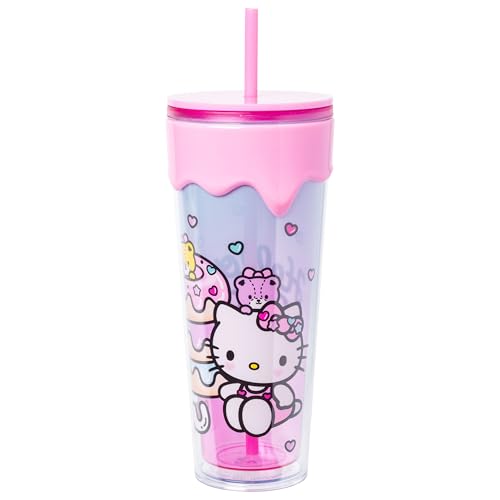Silver Buffalo Hello Kitty Donuts and Sweets 26 oz. Plastic Drip Tumbler