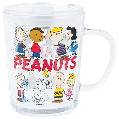 Silver Buffalo Peanuts Group, Charlie Brown, Snoopy, Travel Glass Mug, 14 oz