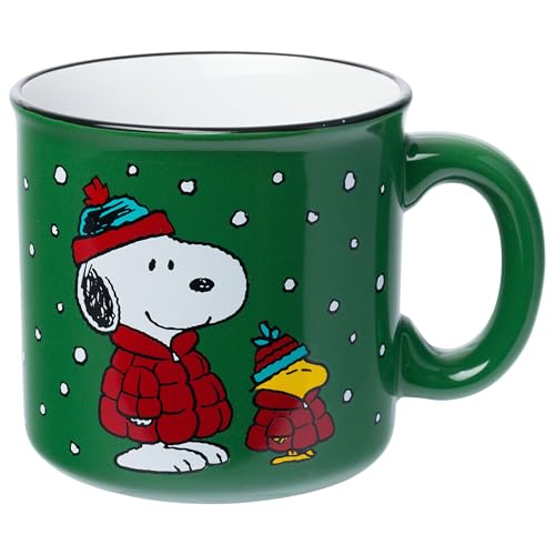 Silver Buffalo Peanuts Holiday Treats and Cocoa, Ceramic Camper Mug, 20 oz