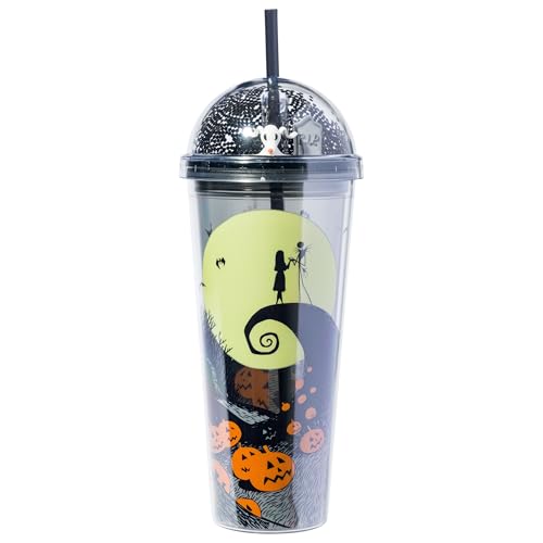 Silver Buffalo Nightmare Before Xmas Spiral Hill Moon Graveyard Grey 24 oz. Dome Top Travel Tumbler