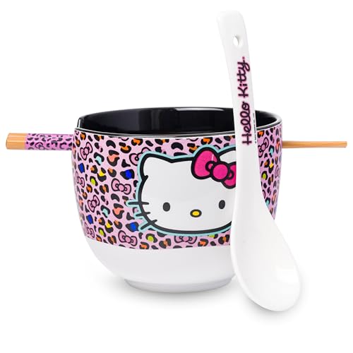 Silver Buffalo Sanrio Hello Kitty Leopard, Ramen Bowl with Chopsticks, 20 oz