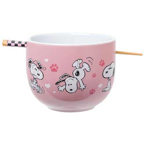 Silver Buffalo Peanuts Snoopy Ceramic Ramen Bowl with Chopsticks, 20 oz