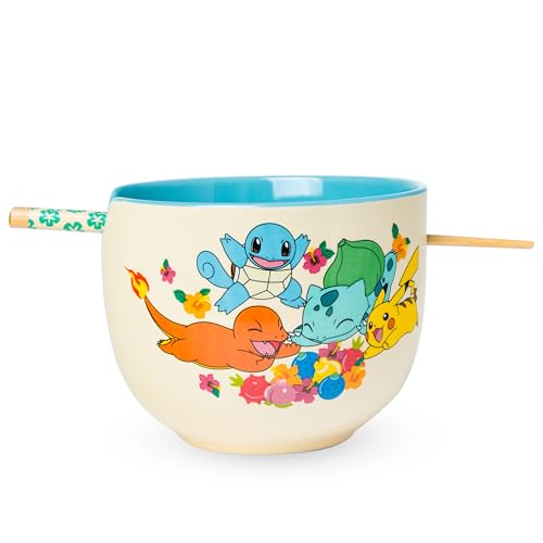 Silver Buffalo Pokémon Pikachu Ceramic Ramen Bowl with Chopsticks, 20 oz