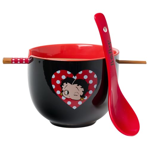 Silver Buffalo Betty Boop Heart Wink, Ramen Bowl with Chopsticks, 20 oz