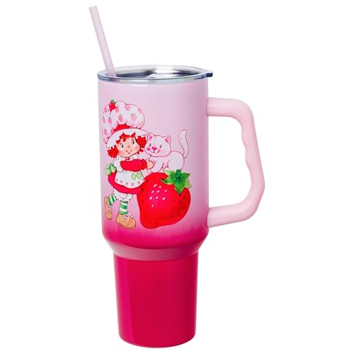 Silver Buffalo Strawberry Shortcake and Custard Vintage Berry Ombre Stainless Steel Tumbler, 40 oz
