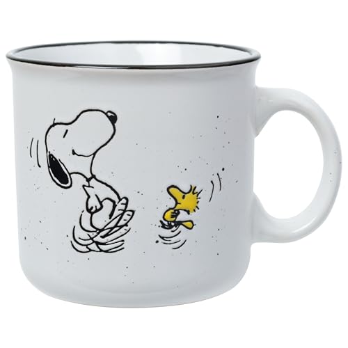 Silver Buffalo Peanuts Snoopy and Woodstock Happy Dance Camper Mug, 20 oz