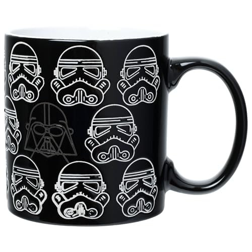 Silver Buffalo Star Wars Vader Masks, Wax Resist Ceramic Pottery Mug, 20 oz