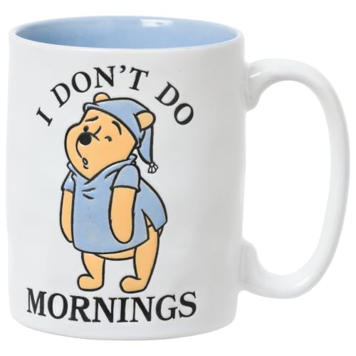 Silver Buffalo Disney Winnie the Pooh I Don't Do Mornings Wax Resist Ceramic Pottery Mug, 17.5 oz