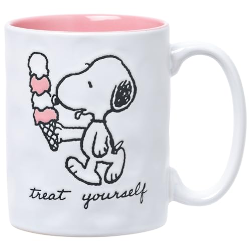 Silver Buffalo Peanuts Snoopy Beach, Wax Resist Ceramic Pottery Mug, 17 oz