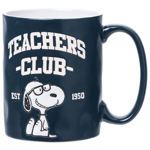 Silver Buffalo Peanuts Snoopy Teacher, Wax Resist Ceramic Pottery Mug, 17 oz