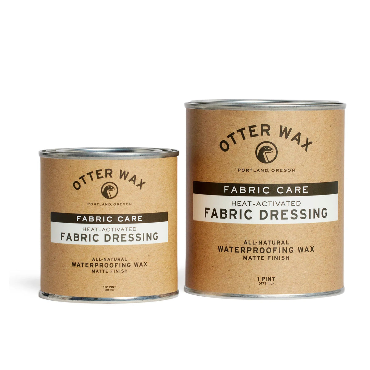 Otter Wax Heat-Activated Fabric Dressing 8 oz and 16 oz tins