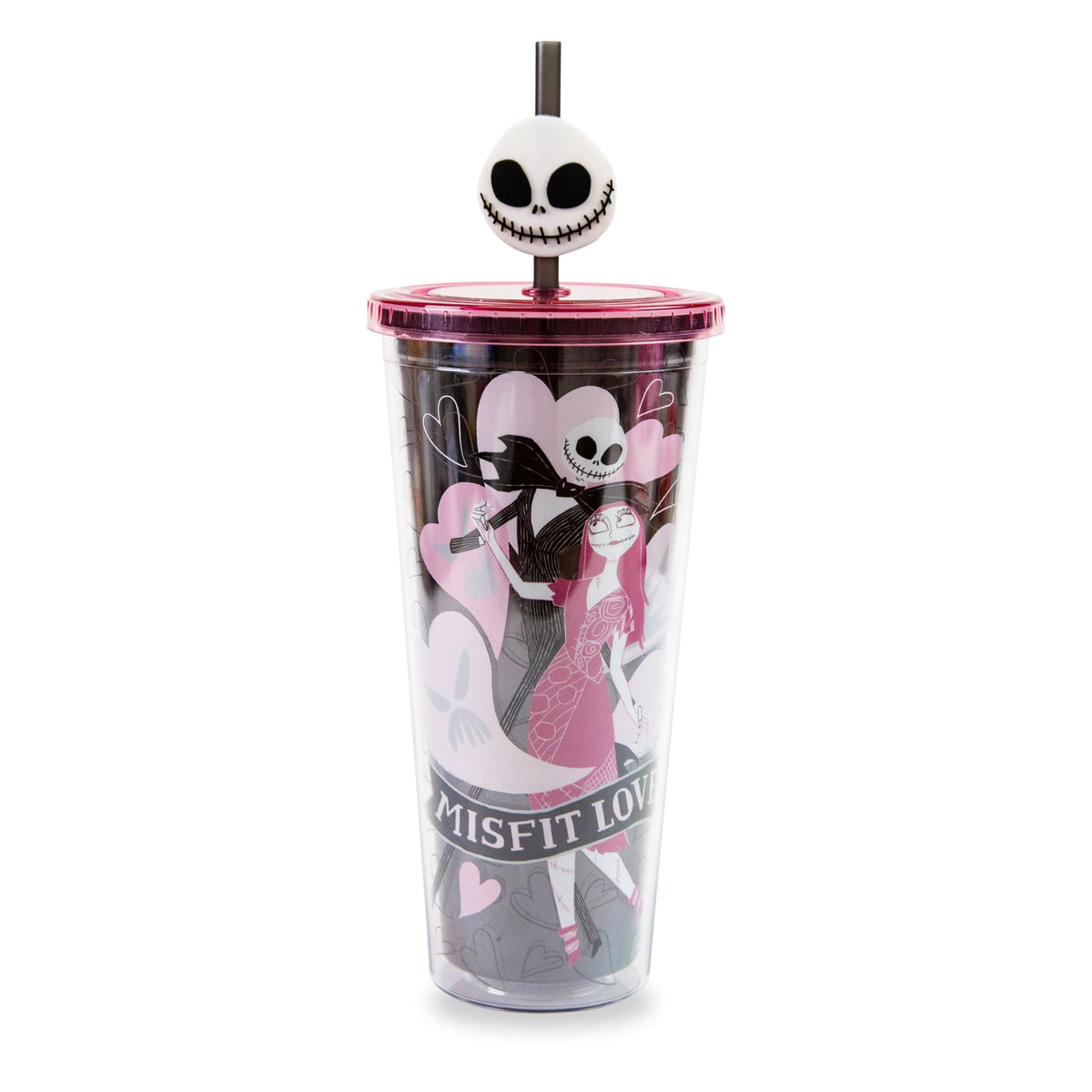 Silver Buffalo Nightmare Before Christmas Misfit Love Cold Cup with Lid and Straw, 24 oz