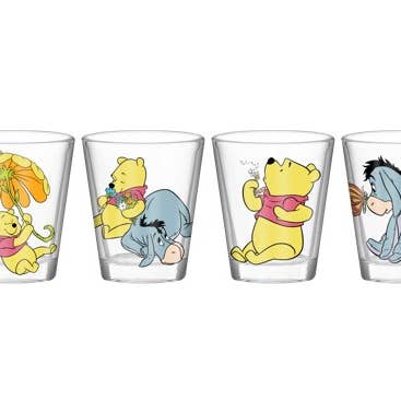 Silver Buffalo Winnie The Pooh Psych Flower 4-Pack Mini Glass Set, 1.5 oz