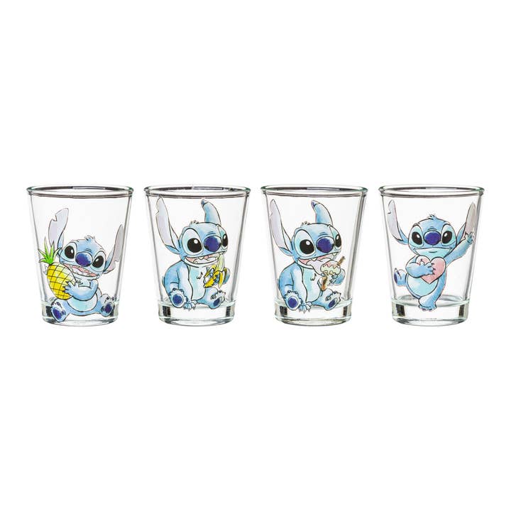 Silver Buffalo Lilo and Stitch Props 4-Pack Mini Glass Set, 1.5 oz (LI167764)