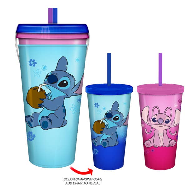 Silver Buffalo Disney Lilo & Stitch Angel Coconut Flowers 2-Pack Color Change Plastic Tumbler, 24-Ounce — alternate view