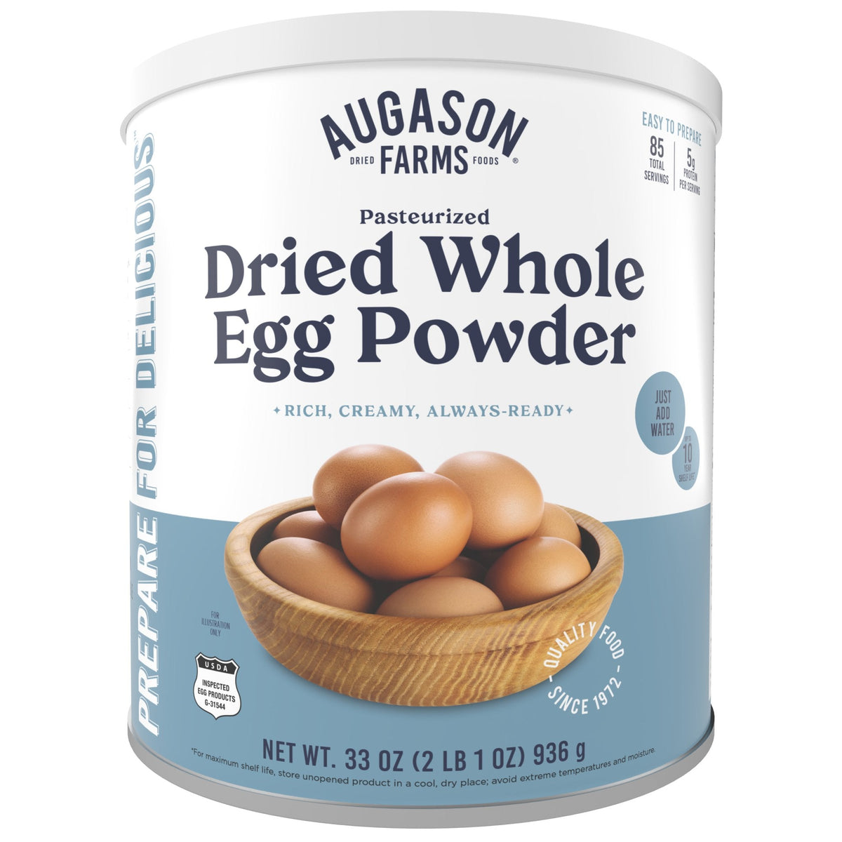 Augason Farms Pasteurized Dried Whole Egg Powder Can, 33 oz