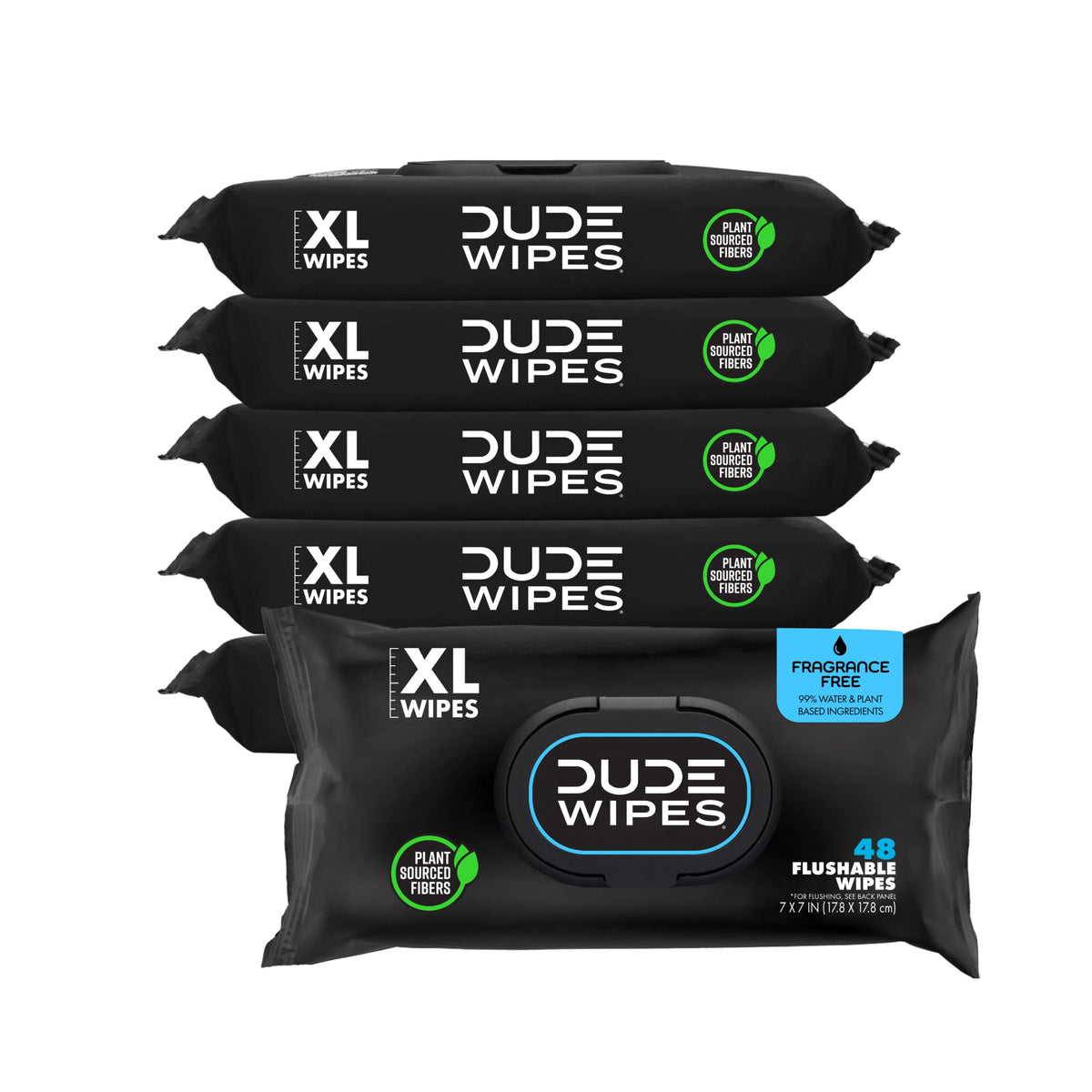 DUDE Wipes Fragrance Free Wipes, 6 Packs of 48