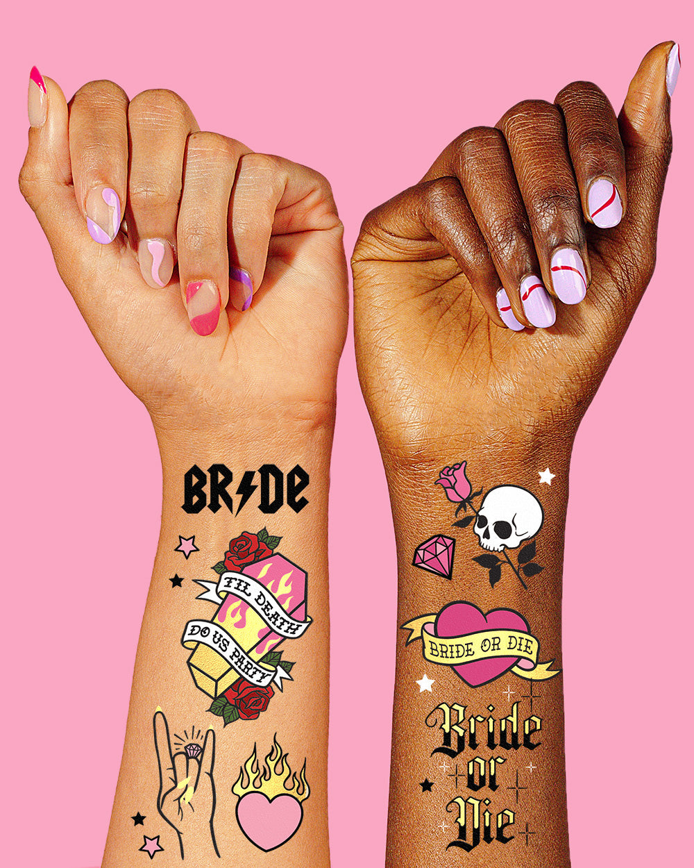 xo, Fetti Bride or Die Tats - 48 foil temporary tattoos