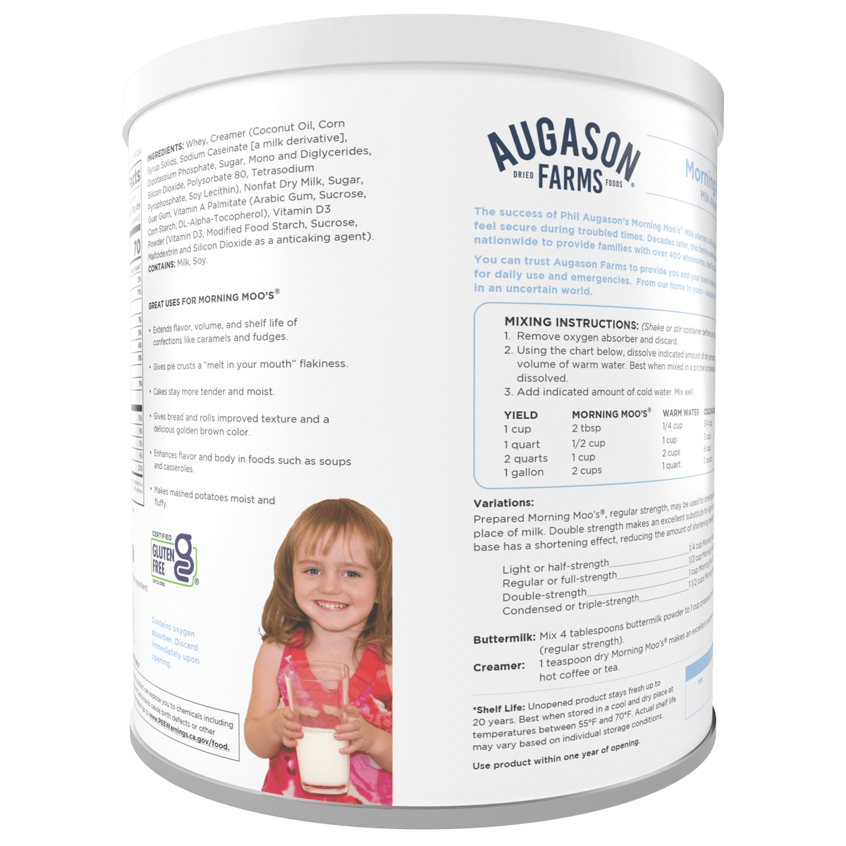 Augason Farms Morning Moo's Milk Alternative Can, 93 Servings
